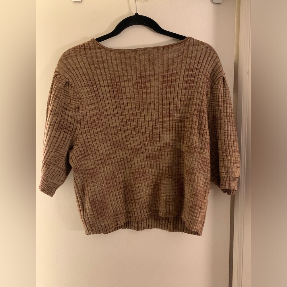 Brown Ribbed V-Neck Blouse - Picture 5 of 6
